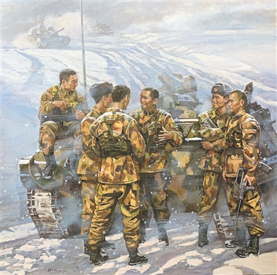 　油畫《風雪青春》，作者孫立新。