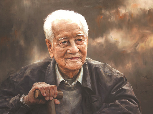 黃旭華—想起母親的牽掛(油畫) 馮少協 作