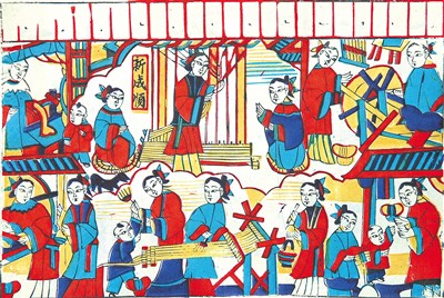 山東濰坊楊家埠年畫《女十忙》 山東工藝美術學院博物館藏