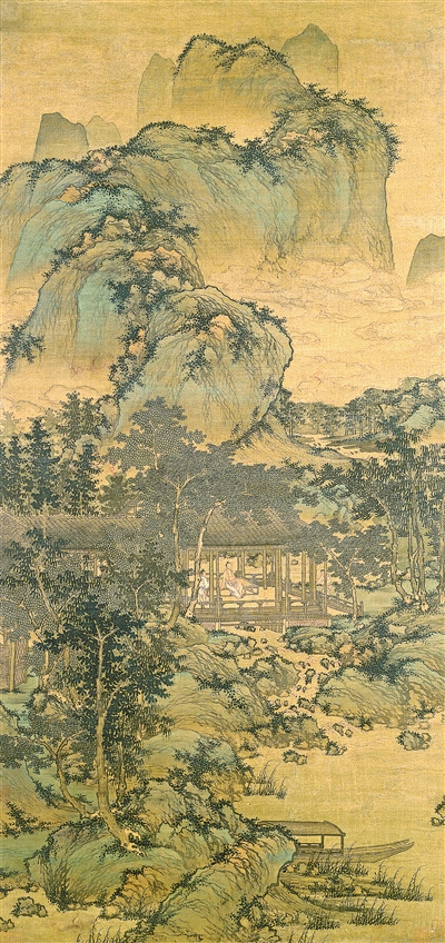 中國畫《山居納涼圖》，作者為元代盛懋。  美國納爾遜—阿特金斯藝術博物館藏