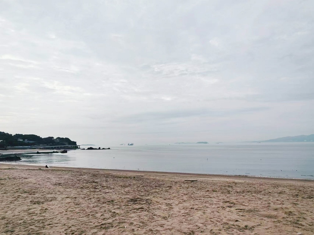 子塵喜歡在海邊走一走，這片海灘離他家很近，十分鐘左右就能