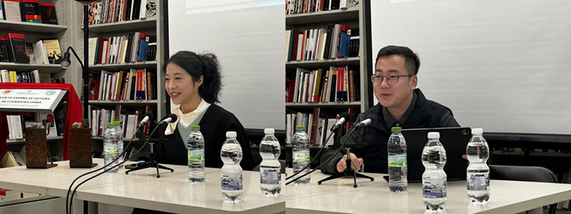 青年作家瘋丟子（左）和劉金龍（右）在座談會上發言