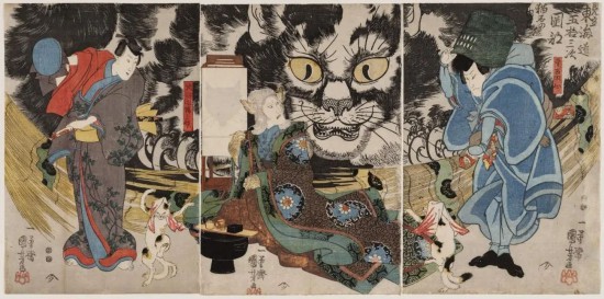 歌川國芳「見立東海道五十三次岡部貓石の由來」等，1847 ACCESSION NUMBER: 11.28742-4