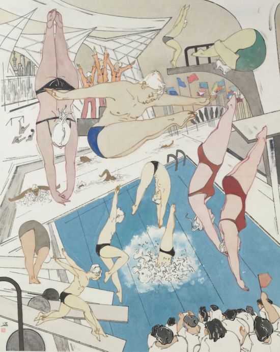 白瓔《第十四屆國際泳聯世界錦標賽在上海舉行》194×154cm 中國畫2021年 中華藝術宮（上海美術館）藏