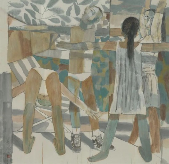 張培成《做體操》144x140cm中國畫 2002年 中華藝術宮（上海美術館）藏